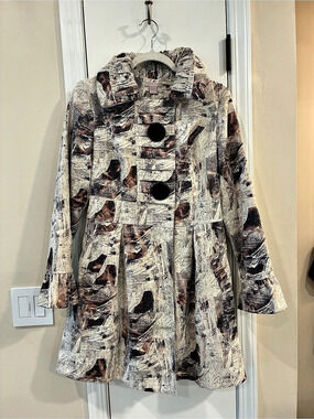 Pura Vida Abstract Print Trench Coat Cream & Brown Size 6